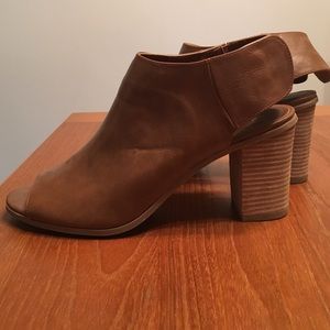 Brown Block heel peep toe booties