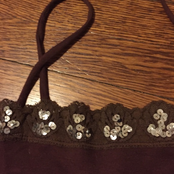 SOLD ✅ Charlotte Brown Sequined Trim Cotton Top: - Picture 2 of 2