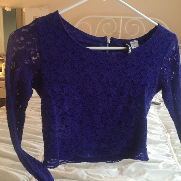 Royal Blue Lace Long-Sleeve Crop Top
