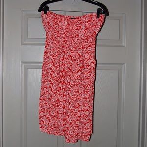 Red printed strapless casual dress with pockets :)