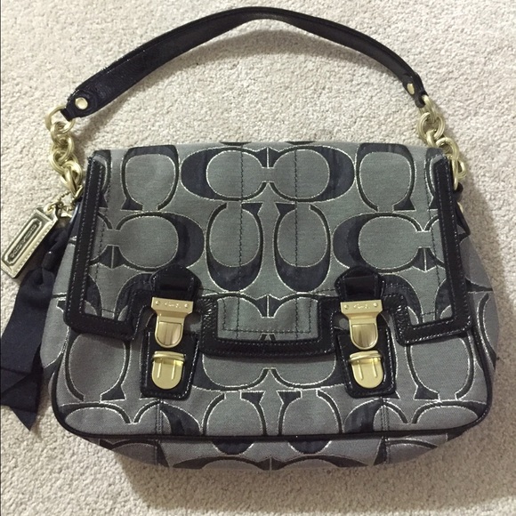 COACH Poppy Signature Sateen Pushlock Shoulder Bag