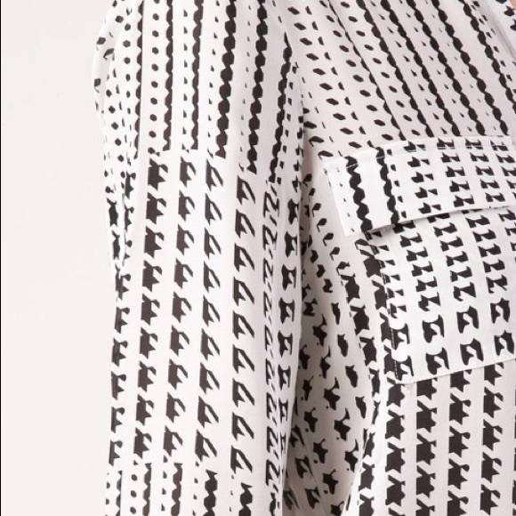 PARKER MARISSA COLLARLESS SILK BLOUSE HOUNDSTOOTH