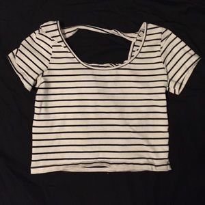 Black and white striped crop top