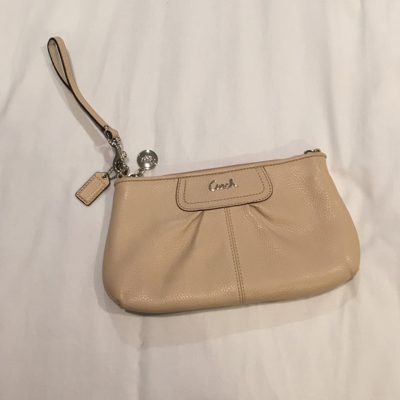 Beige Authentic leather Coach wristlet