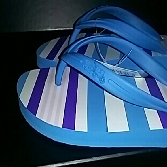 NWT Authentic Coach Flip Flops - Clementine Stripe - Picture 2 of 4