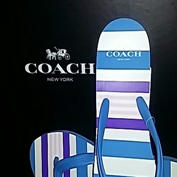 NWT Authentic Coach Flip Flops - Clementine Stripe - Picture 3 of 4