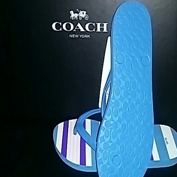 NWT Authentic Coach Flip Flops - Clementine Stripe - Picture 4 of 4