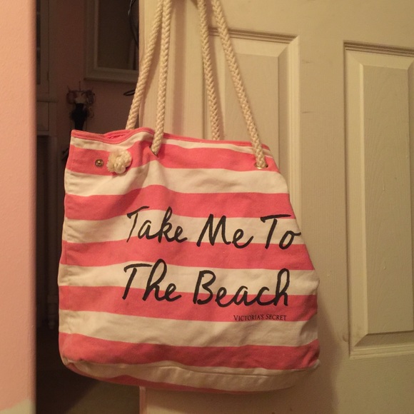 Pink and white striped carry bag