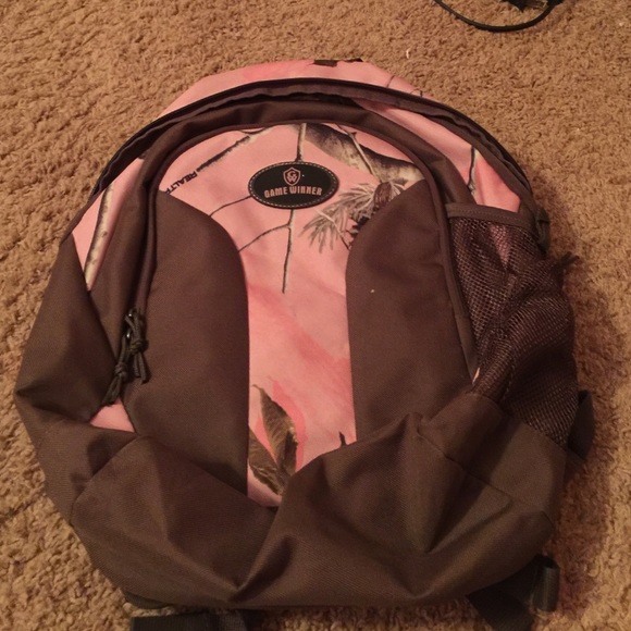 Brown and pink real tree back pack