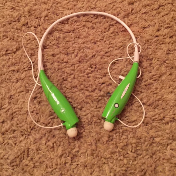 Green and white Bluetooth neck headphones
