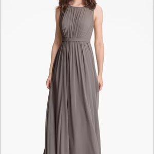 Jenny Yoo collection pleated chiffon charcoal gown