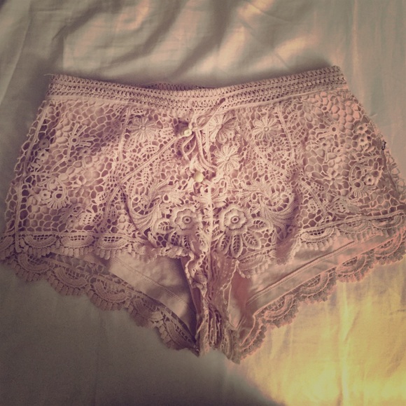Blush pink crochet lace shorts