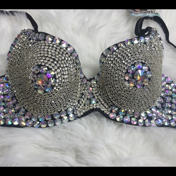 AB Rhinestone crystal black bra S/M Sold As Is - Picture 1 of 4