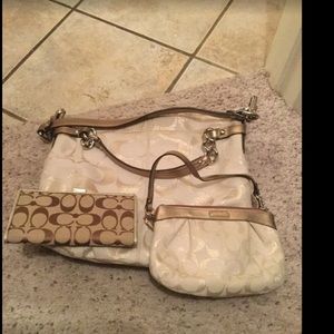 Cream/ gold Coach purse