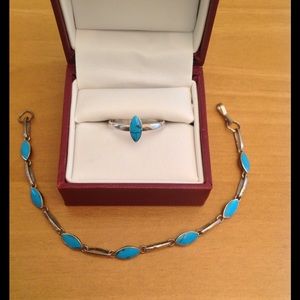 Blue and Silver Bracelet and Ring Set