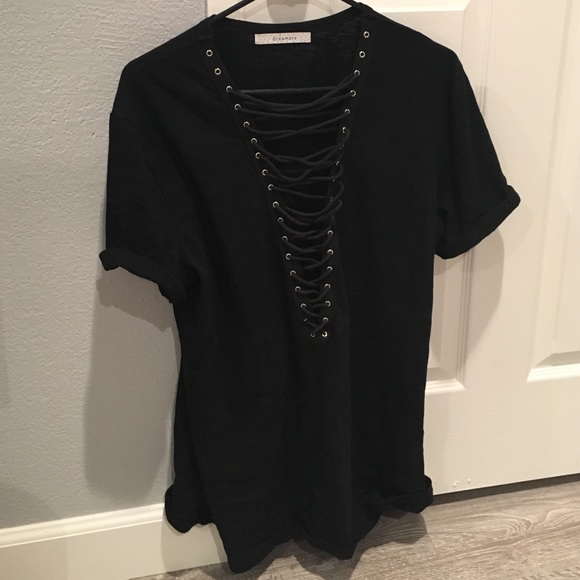 Black Lace up Tee