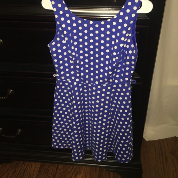 Blue and white polka dot dress