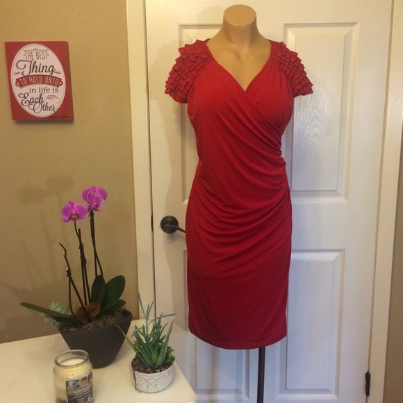 Cato Dresses & Skirts - Cato red ruffle sleeve faux wrap sexy dress