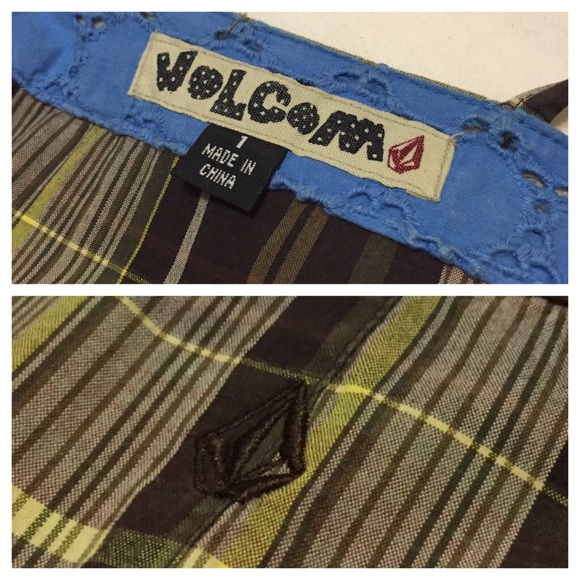 Volcom brown chartreuse plaid sundress sz 1 - Picture 3 of 4