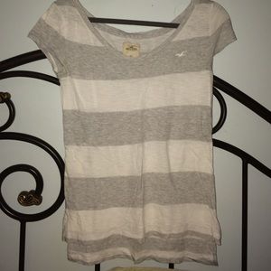 Hollister heather grey and white striped t shirt.