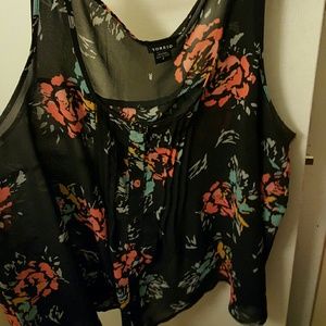 Torrid black floral tulip back tank top