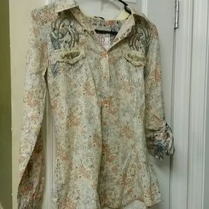 Roar flower button up with embroidery