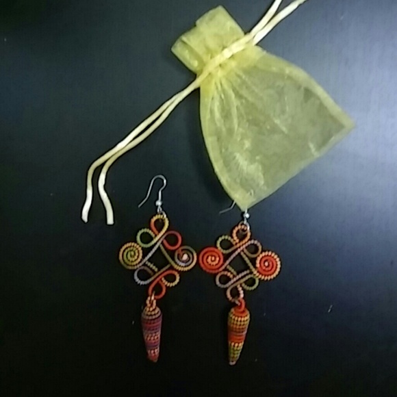 Thread Wrapped Earrings - Multi Color - Picture 2 of 4