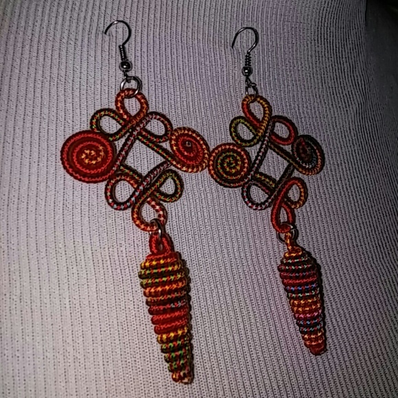 Thread Wrapped Earrings - Multi Color - Picture 3 of 4