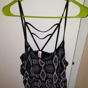 Pink and black geo print spaghetti strap dress