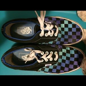 Navy/aqua/black checkerboard vans
