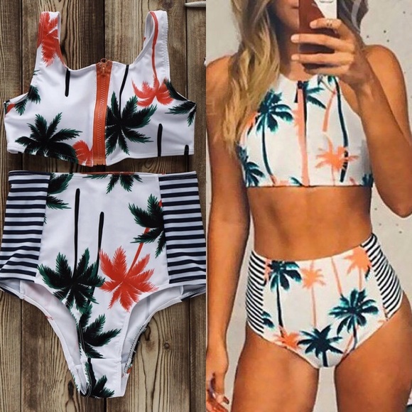 Other - SUMMER STEAL! PALM TREE PRINT ZIPPERED BIKINI SET