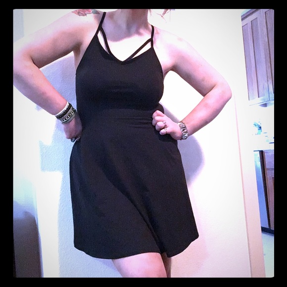 BNWT PINK! Black Strappy Skater Dress