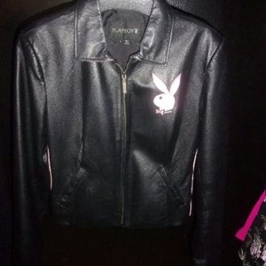 Leather Playboy jacket with pink details