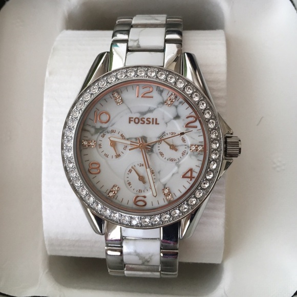 Fossil two tone white marble Riley link watch NWT - Picture 2 of 4