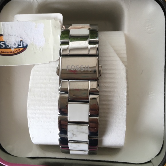 Fossil two tone white marble Riley link watch NWT - Picture 3 of 4