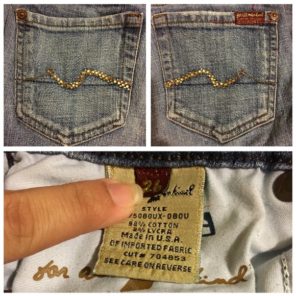 7 For All Mankind Gold Rhinestone Pocket Boot Cut - Picture 4 of 4