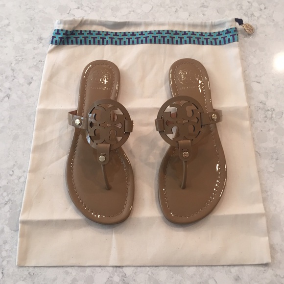 Tory Burch Miller Patent Leather Sandal Sand 8 NEW