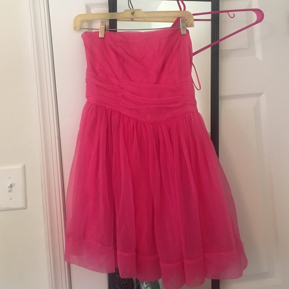 Strapless pink semi formal dress.