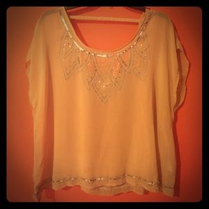 Decree Sheer Blush Pink Top with Sparkle Detail