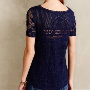 Meadow Rue Women's Blue Embroidered Mesh Tee