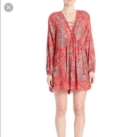 Free People Red Lace up Summer dress