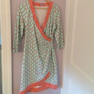 J. McLaughlin Turquoise and Coral Wrap Dress