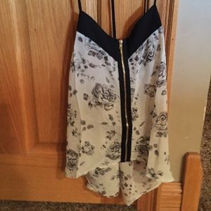 Forever 21 white and black floral zip-down cami