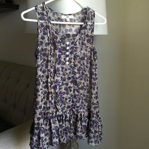 Sheer taupe and purple boutique tunic top.