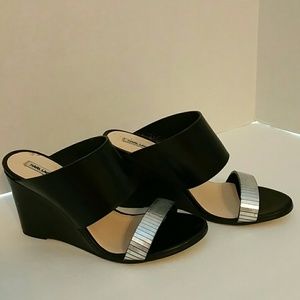 Karl Lagerfeld metallic trimmed wedge sandals 37