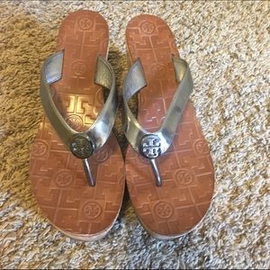 Metallic silver Tory Burch sandals