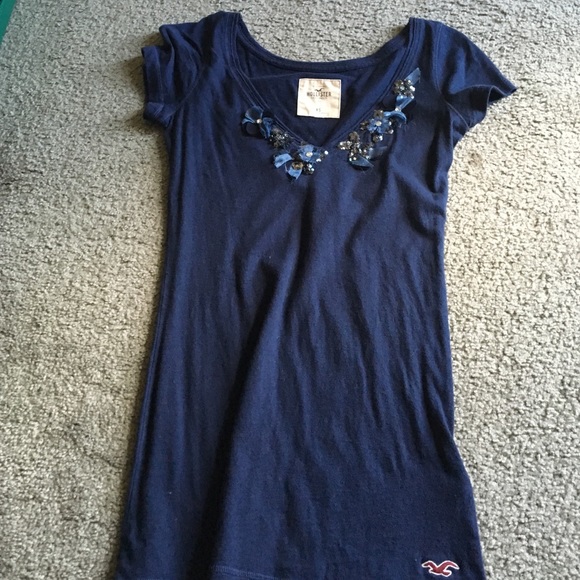 Navy embellished vneck