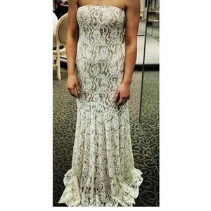 Davids bridal strapless all over sequin lace dress
