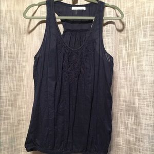 Navy tank with delicate embroidery