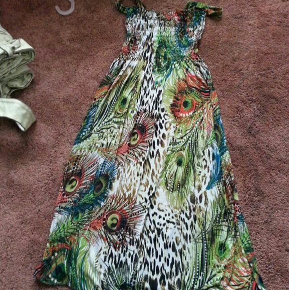 Green peacock designed sundress